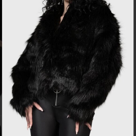 NWT Killstar Nightmare Black Faux Fur Monster Coat Cropped Jacket Size 3XL Goth - Picture 1 of 4